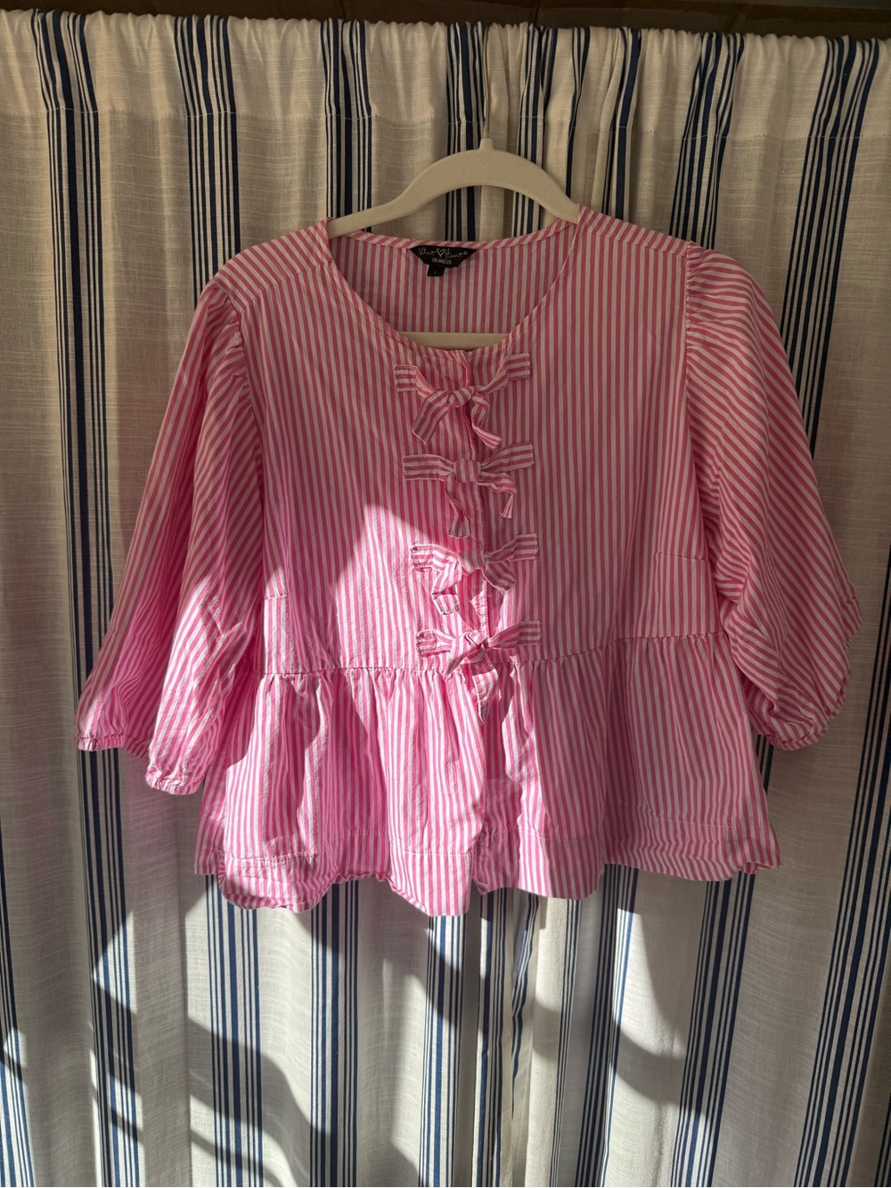 Cute Pink Striped Peplum Tie-Front Top -Womens